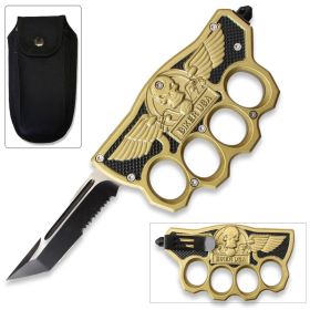 Biker OTF Knuckle Knife Gold Handle