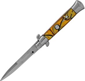 ITALIAN STYLE 9" STILETTO YELLOW SWIRL AUTOMATIC KNIFE