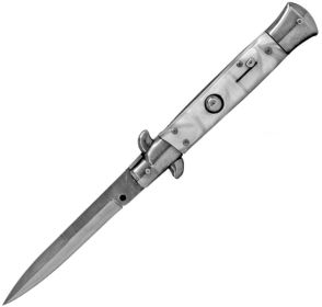 ITALIAN STYLE 9" STILETTO WHITE SWIRL AUTOMATIC KNIFE