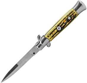 ITALIAN STYLE 9" STILETTO FAUX STAG AUTOMATIC KNIFE