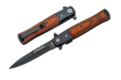 4" WOOD STILLETTO TYPE FOLDING KNIFE