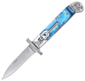 MILANO 8" LEVERLOCK SWINGUARD AUTOMATIC KNIFE BLUE SWIRL (3.25" SATIN)