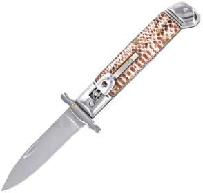 MILANO 8" LEVERLOCK SWINGUARD AUTOMATIC KNIFE SNAKE SKIN (3.25" SATIN)