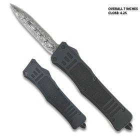 Black Legacy Edge OTF Knife Spear Point, Double Edged Damascus Pattern