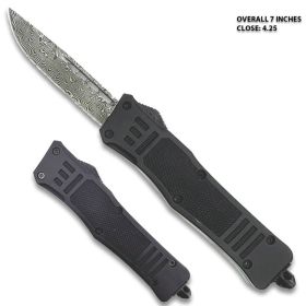 Black Legacy Edge OTF Knife Drop Point, Edged Damascus Pattern