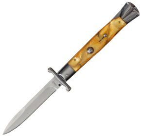 MILANO 10" SWINGUARD YELLOW SWIRL AUTOMATIC KNIFE (4.2" POLISH)