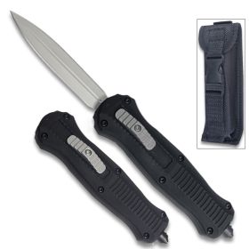 Spear Point OTF Knife Out The Front 7" Overall Black Handle