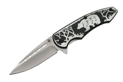 Rite Edge 300268-BK 4.5 inch SILVER/BLACK BEAR EMBOSSED FOLDING KNIFE