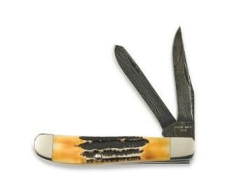 3 1/2 In. Genuine India Stag Bone Mini Trapper Damascus