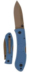 Dozier Folding Hunter 3" D2 Coyote Tan Plain Blade, Steel Blue Zytel H