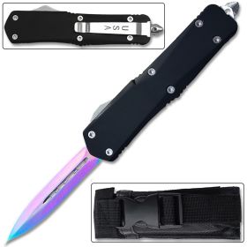 Full Size Dagger Point OTF Tactical Titanium Iridescent Blade