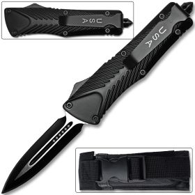 LOTF2030BK - Raptor Black Spear Point OTF  w/ Glass Breaker & Clip