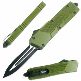 LOTF201GR - Full Size Green OTF Spear Pt with Glass Breaker