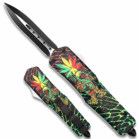 3D Multi-Color Cannabis Leaves Double Edge OTF Knife