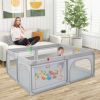 Portable Baby Playpen Large Play Yard with 50 Ocean Balls and 4 Pull Rings-Gray - Color: Gray