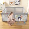 Portable Baby Playpen Large Play Yard with 50 Ocean Balls and 4 Pull Rings-Gray - Color: Gray