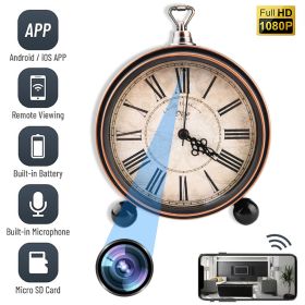 1080P HD Mini Camera Wifi Clock Camcorder Motion Detection Home Surveillance Retro Roman Numeral Clock Cam Bronze