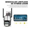 8mp Wifi Camera Dual Lens 8x Zoom Binocular Wireless Camcorder Waterproof Dome HD Surveillance Monitor Grey