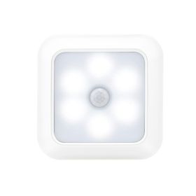 6leds Wireless Motion Sensor Night Light 120 Degree Angle Battery Powered Cabinet Closet Stair Lamp white shell white light