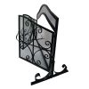 43 Inches 2 Door Iron Fireplace Screen, Mesh Design, Scrollwork, Black