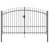 Fence Gate Double Door with Spike Top Steel 9.8'x5.7' Black