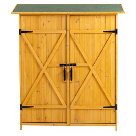 Outdoor Storage Shed with Lockable Door, Wooden Tool Storage Shed with Detachable Shelves and Pitch Roof, Natural/Gray