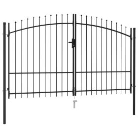 Fence Gate Double Door with Spike Top Steel 9.8'x5.7' Black