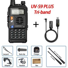 BaoFeng UV-S9 Plus Walkie Talkie Tri-Band 10W Powerful 10W CB Radio Transceiver VHF UHF 10W 10km Long Range up of uv-5r Portable Radio 2xAntenna (Color: Red)