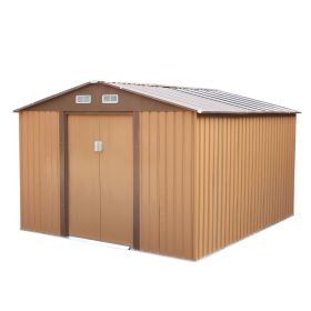 9.1' x 10.5' Galvanized Steel Storage Shed Sliding Door Tool Shack with 4 Vents & Metal Floor (Color: Coffee)